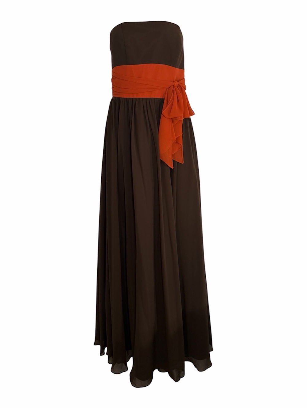 Alfred Angelo Espresso Burn Orange Strapless Chiffon Maxi Dress Sz 1 Bridesmaid